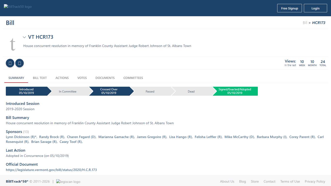 VT HCR173 BillTrack50