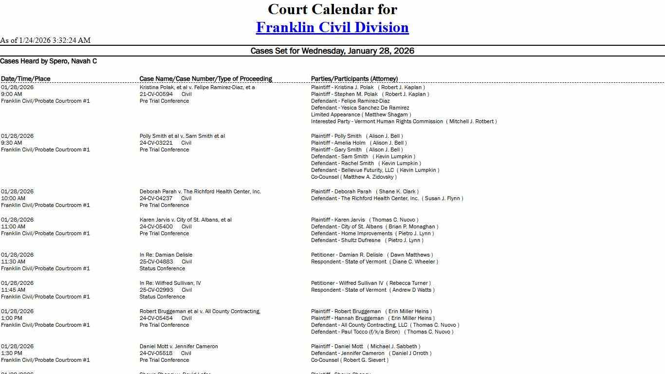 Franklin Civil Division Calendar